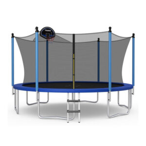 Outdoor Recreational Trampoline with Ladder and Enclosure Net-14 ft - Color: Black - Size: 14 ft