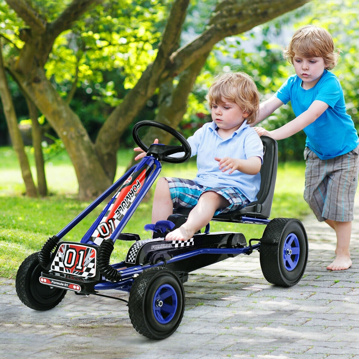 4 Wheels Kids Ride On Pedal Powered Bike Go Kart Racer Car Outdoor Play Toy-Blue - Color: Blue - Image 2