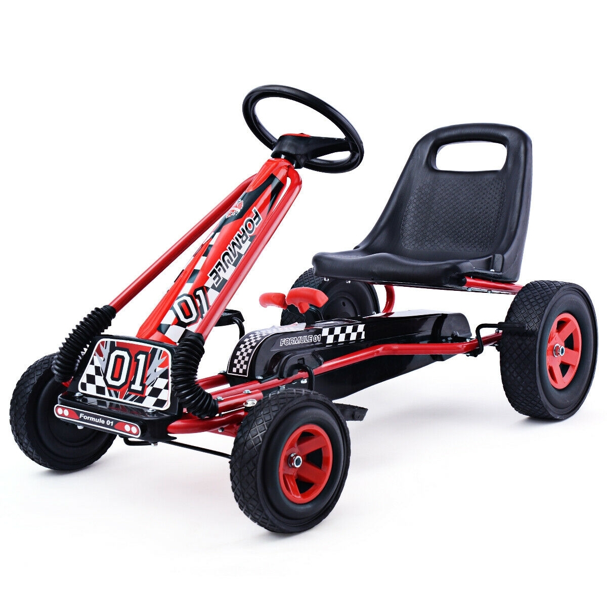 4 Wheels Kids Ride On Pedal Powered Bike Go Kart Racer Car Outdoor Play Toy-Red - Color: Red - Image 4
