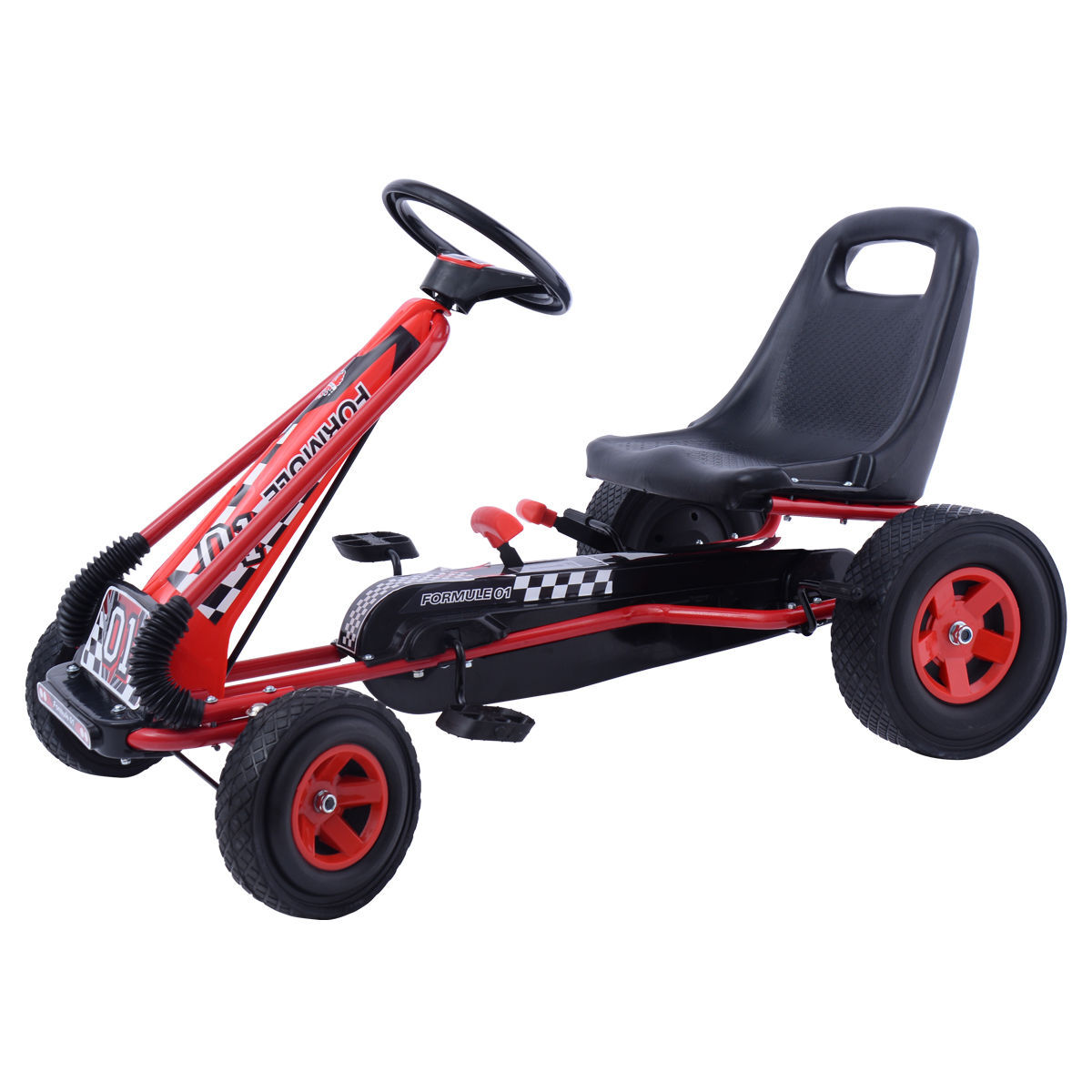 4 Wheels Kids Ride On Pedal Powered Bike Go Kart Racer Car Outdoor Play Toy-Red - Color: Red - Image 5