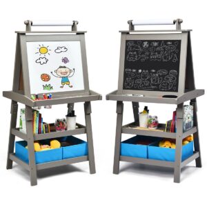 3 in 1 Double-Sided Storage Art Easel-Gray - Color: Gray