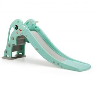 3-in-1 Kids Climber Slide Play Set  with Basketball Hoop and Ball-Green - Color: Green