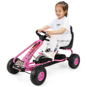4 Wheel Pedal Powered Ride On Car with Adjustable Seat-Pink - Color: Pink