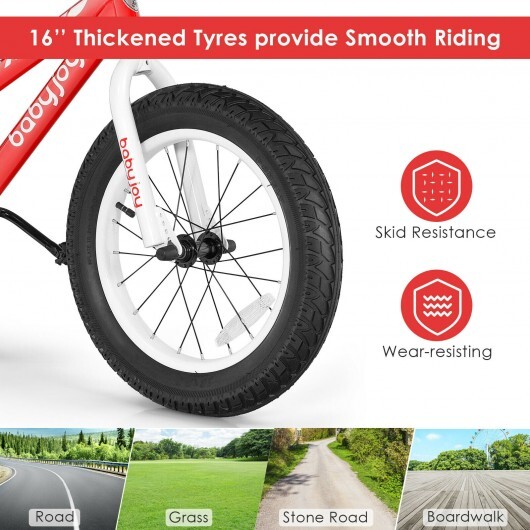 16 Inch Kids Bike Bicycle with Training Wheels for 5-8 Years Old Kids-Red - Color: Red - Image 3