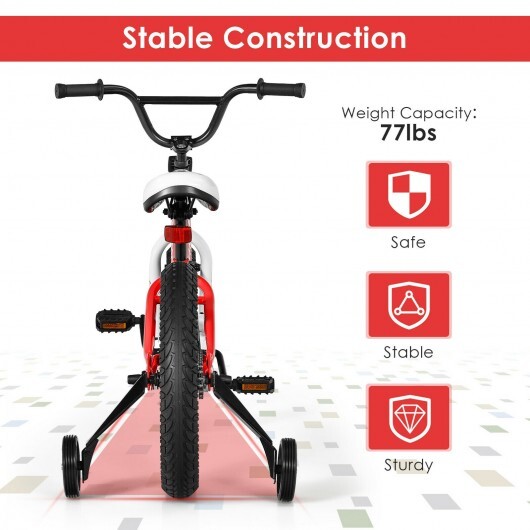 16 Inch Kids Bike Bicycle with Training Wheels for 5-8 Years Old Kids-Red - Color: Red - Image 5