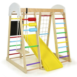 Indoor Playground Climbing Gym Wooden 8-in-1 Climber Playset for Children-Multicolor - Color: Multicolor